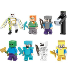 8 stk/sett Minecraft-tema minifigurer montert mini byggeklosser samlefigurer leketøy barnefans