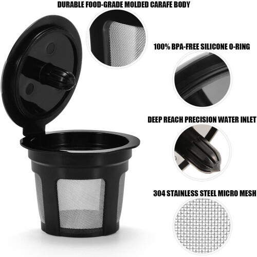 Kit com 6 Cápsulas de Café Reutilizáveis LEEYNEER, compatíveis com Keurig 2.0 e 1.0, com Escova de Limpeza. 1