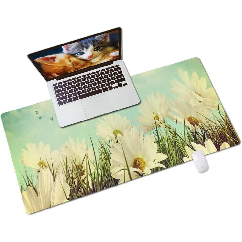 Armdgodx Non Slip Waterproof Pu Leather Multifunctional Desk Pad, 31.5 15.7, Daisies In Summer 9164030093720