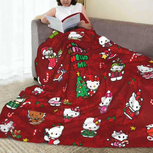 Χαριτωμένη κουβέρτα γάτας - Kawaii Hello-Kitty Throw, εξαιρετικά μαλακή για καναπέ, κρεβάτι, 2
