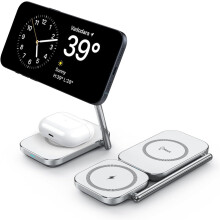 2-i-1 Magsafe opladningsstativ, foldbar magnetisk trådløs oplader i zinklegering, 20W bærbar hurtig trådløs opladning