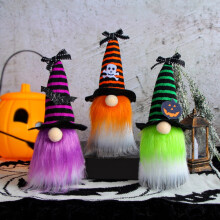 Conjunto de 3 peças de pelúcias fofas de gnomos com morcego, abóbora e aranha para decoração de Halloween em casa, mesa ou escritório - Ideia