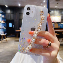 Cás Fón le haghaidh iPhone SE atá comhoiriúnach le Bráisléad Péarla Bog Glitter Cásanna Turraingdhíonacha do Chailíní