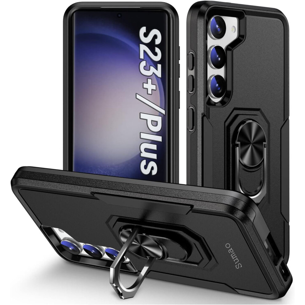 Sumao Compatible With Samsung Galaxy S23 Plus Case For Stand Heavy Duty Drop Protection Rugged Shockproof Case- Black 9164030235045