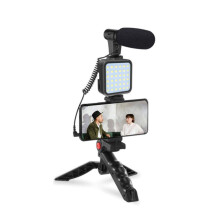 Flexible Tripod Vlogging Kit compatible with iPhone/Android w/LED Light, Mic, Holder, Remote, Case for Streaming, Vlogging
