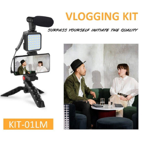 Flexible Tripod Vlogging Kit compatible with iPhone/Android w/LED Light, Mic, Holder, Remote, Case for Streaming, Vlogging 1