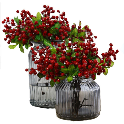 Conjunto de 10 galhos e flores artificiais de mirtilo para decoração de Natal em casa e no hotel, 25 cm (9,84 polegadas).