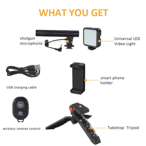 Flexible Tripod Vlogging Kit compatible with iPhone/Android w/LED Light, Mic, Holder, Remote, Case for Streaming, Vlogging 2
