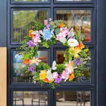 Guirlanda de flores artificiais para porta, decoração de entrada, guirlanda de margaridas e rosas para o verão e primavera, decoração suspensa