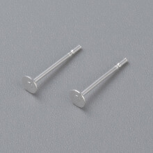 100 puces d'oreilles en acier inoxydable 304, plates et rondes, argentées, 3 x 0,3 mm, tige : 0,7 mm, à personnaliser