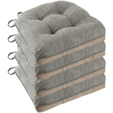 Antislip stoelkussens voor eetkamerstoelen, set van 4, 46*43*9 cm, zitkussen met lint, lichtgrijs