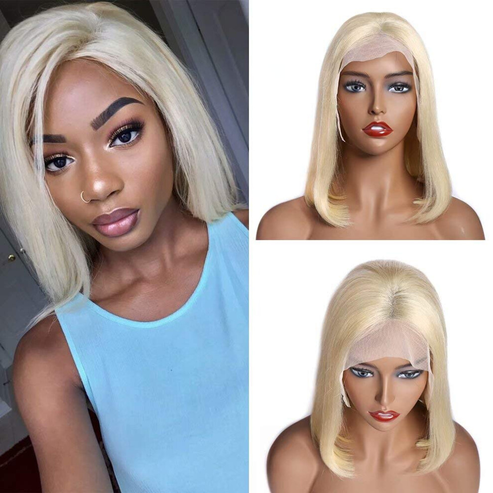 Unisex 613 Blonde Bob Lace Front Human Hair Wig, Preplucked Glueless, Full Thick Density 10 Inch