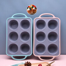 Warkul Silicone Cake Mold - 6 Cup Muffin Pan with Handle, Non-Stick, Heat-Resistant, Easy Release & Cleaning
