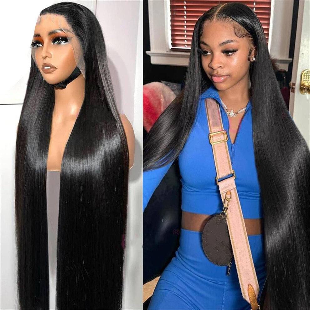 Unisex Human Hair Lace Front Wig 13X6 Hd Transparent Brazilian Straight 200 Density Preplucked Hairline