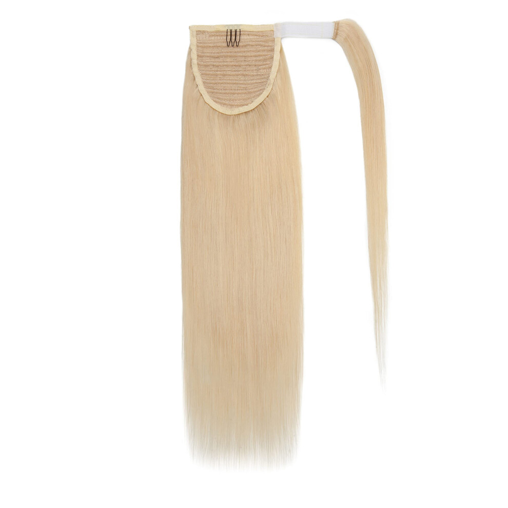 Unisex 16 Inch Blonde Human Hair Ponytail Extension With Comb, Straight Remy Hair For Women