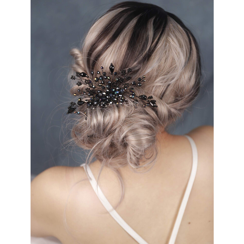 Vintage Hair Comb with Black Crystal Beads for Wedding, Prom and Elegant Bridal Hairstyles
