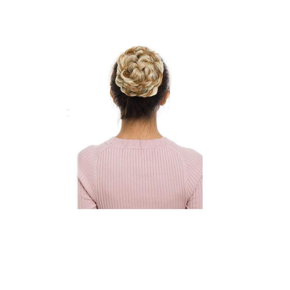 Hair Bun Chignon Hairpiece T4/27/30 Curly Synthetic Extension with Secure Rubber Band