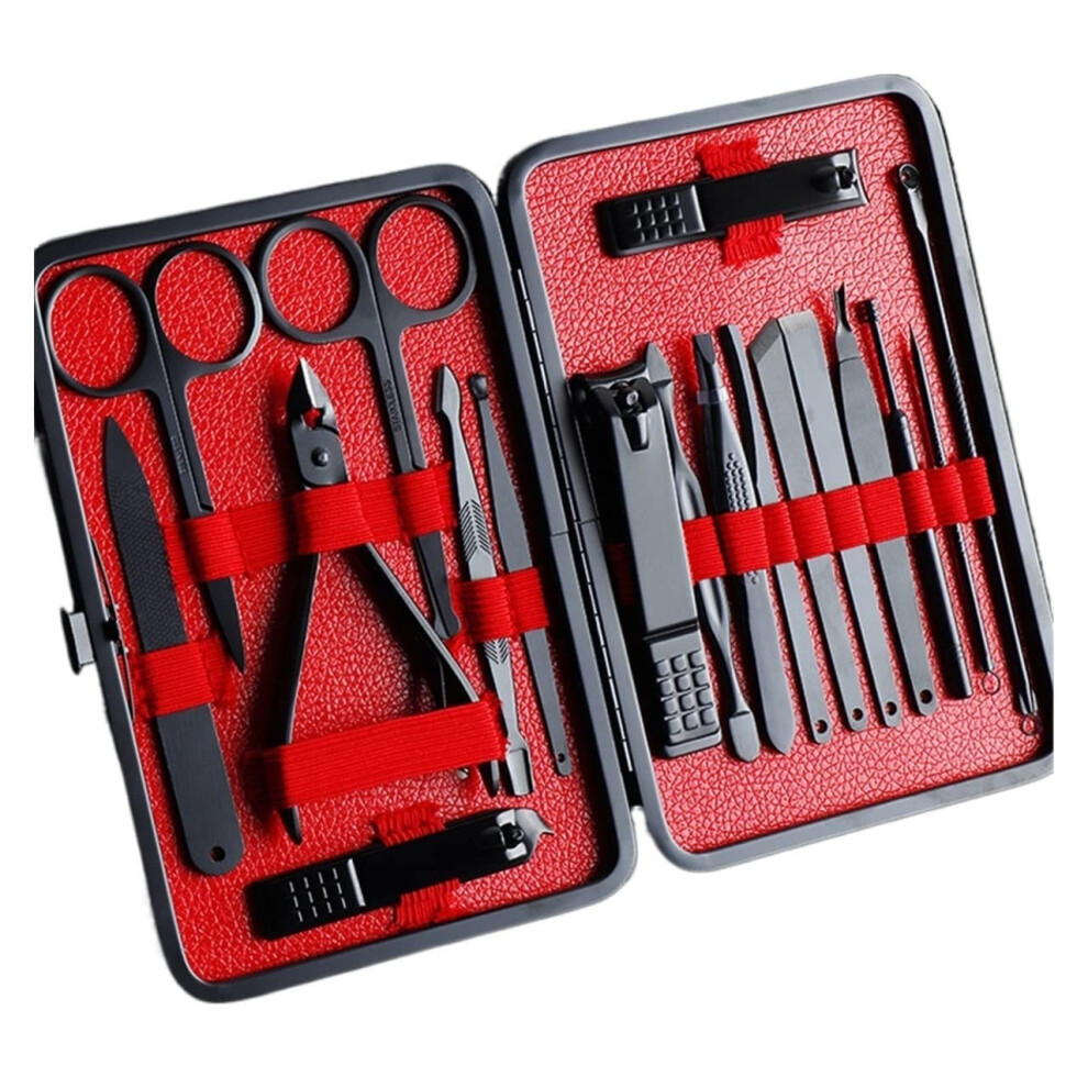 18 Piece Stainless Steel Manicure Pedicure Set with Leather Case Professional Nail Care Kit
