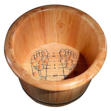 Wooden Foot Bath Bucket for Stress Relief, Handmade Solid Oak Foot Soak Tub, 25cm Brown
