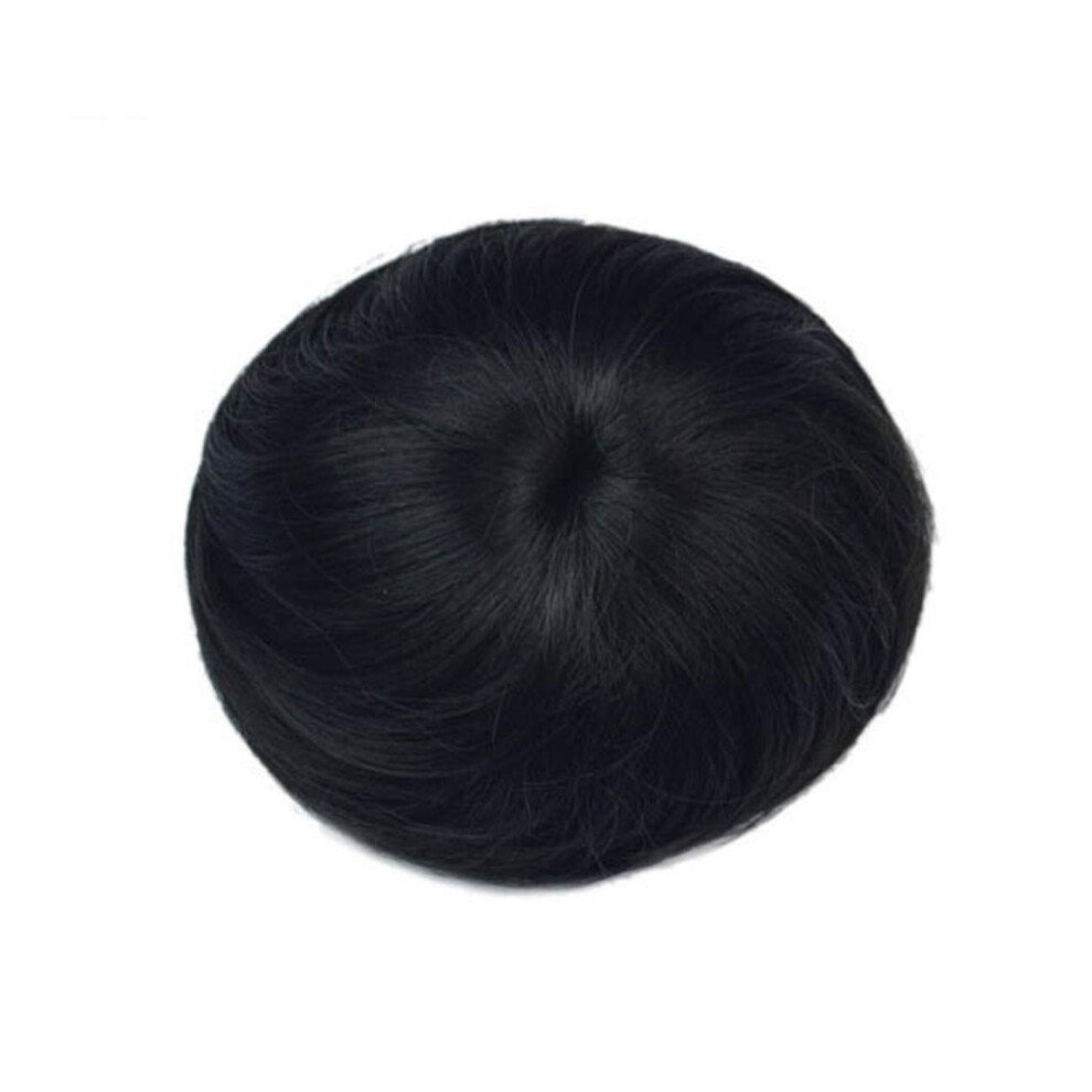 Jet Black Synthetic Hair Bun Donut Hairpiece with Secure Rubber Band for Instant Volume Boost
