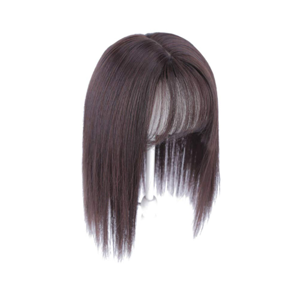 Unisex Brown Dark 10 Inch Hair Topper With Fringe, Clip In Hair Piece For Thinning Hair And Volume