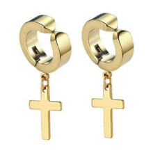 Män Kvinnor Rostfritt Stål Kors Dangle Hoop Clip-on Örhängen Huggie Icke-Piercing