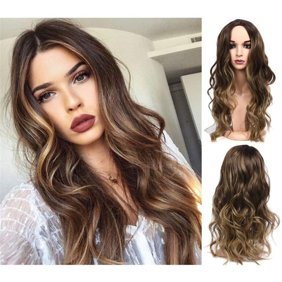 Unisex Brown 28' Ombre Curly Cosplay Wig Heat Resistant Fiber Long Costume Hair For Women