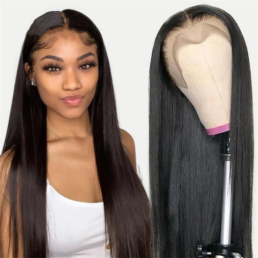 13x6 HD Lace Front Human Hair Wig 200% Density Brazilian Straight PrePlucked HD Transparent Lace