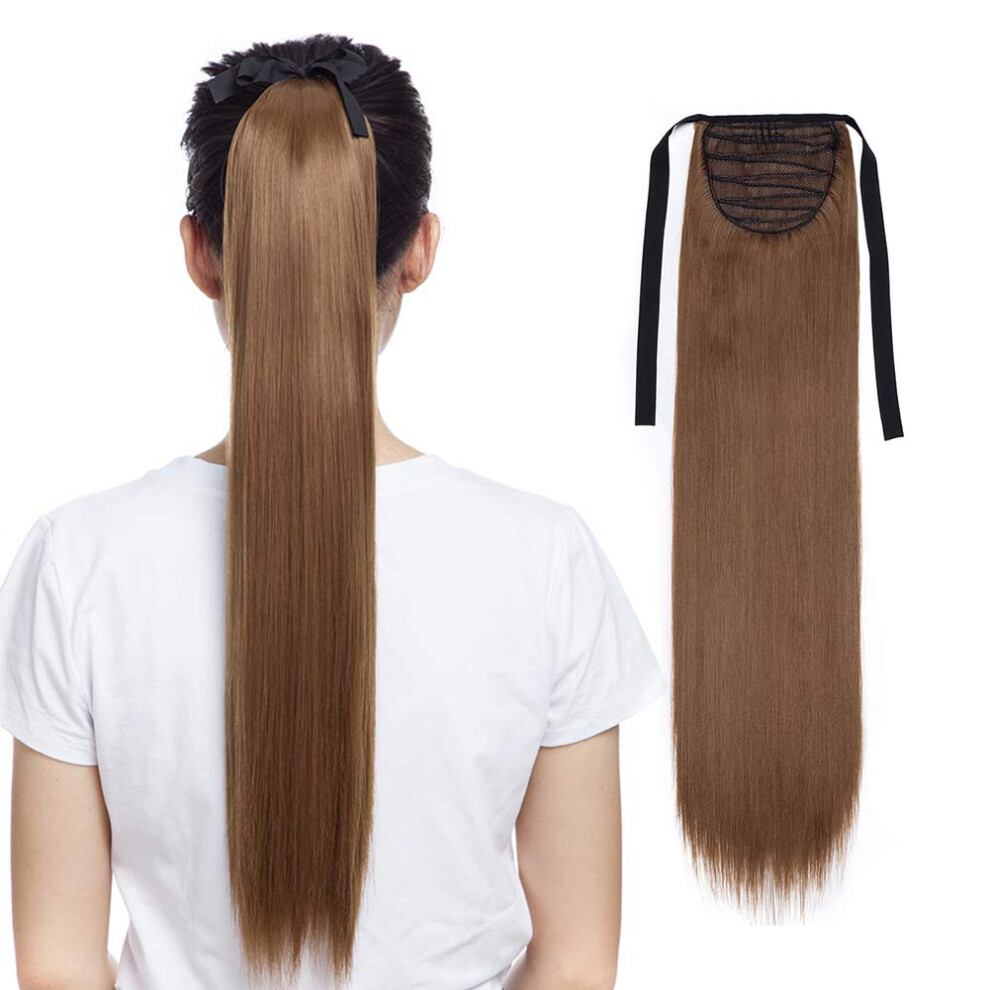 Ponytail Hair Extensions Clip In Synthetic Drawstring Light Auburn Straight Hairpiece 22 Inch