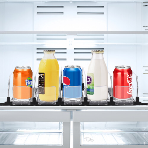 Efficient Refrigerator Can and Bottle Holder, Adjustable Beverage Organizer for Your Beverage Collection, Automatic Pusher System for Easy 1