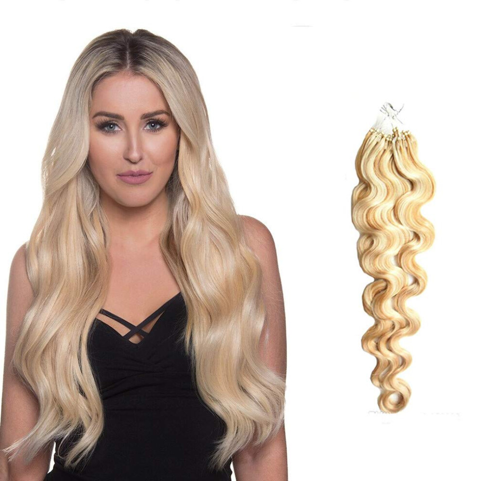 Unisex Light 16 Inch Micro Loop Human Hair Extensions Blonde Wavy Remy With Glue Secure Rings
