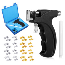 Ear Piercing Kit with 16 Pairs Stainless Steel Stud Earrings, Body Piercing Tool for Ear Nose Navel Salon Home Use (Black)