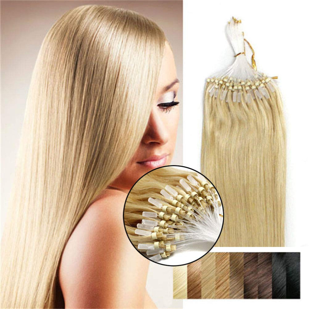 Unisex Golden Brazilian Micro Loop Human Hair Extensions 18 Inch Blonde 0.5G Strand Heat Styleable