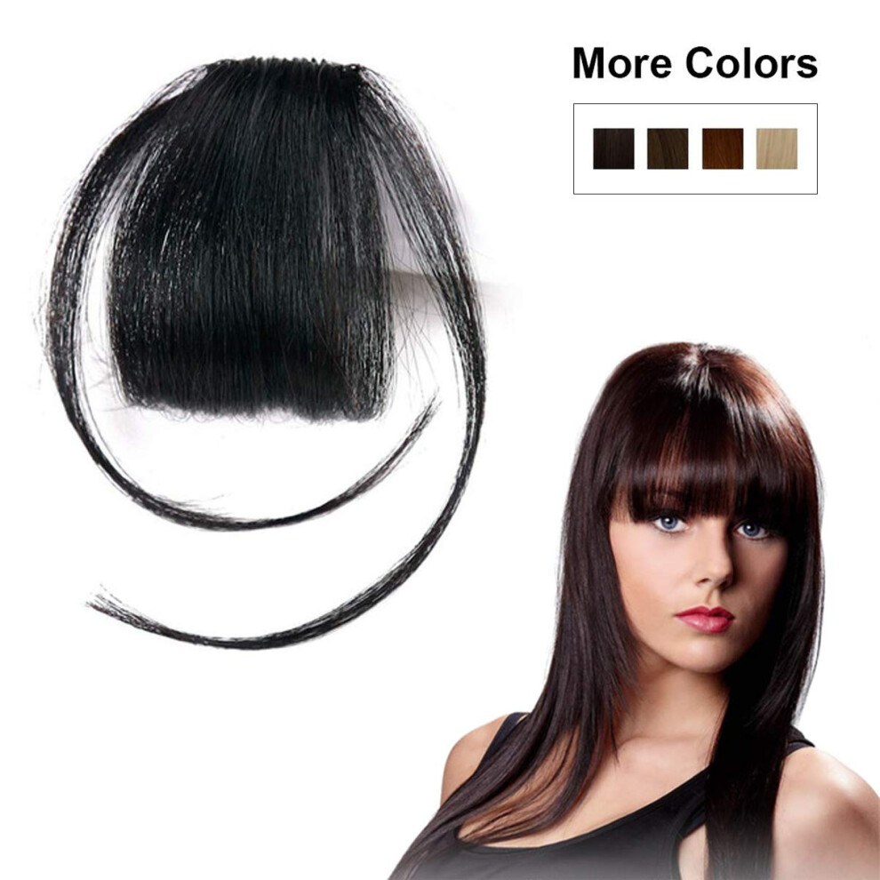 Clip In Bangs Real Human Hair Extensions with Temples Black Flat Air Fringe Hairpiece for Women