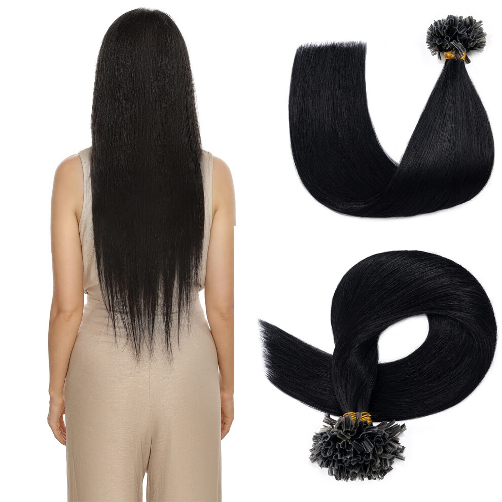 Unisex Black U Tip Human Hair Extensions 20 Inch Keratin Fusion Jet For Seamless Volume Boost