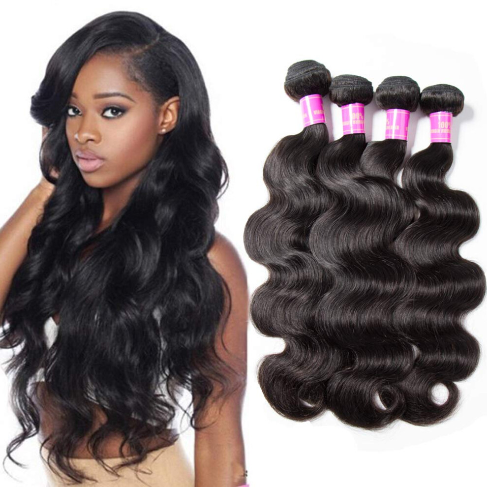 Malaysian Virgin Body Wave Human Hair Bundles with Lace Frontal, 100% Unprocessed, 18 20 22 24