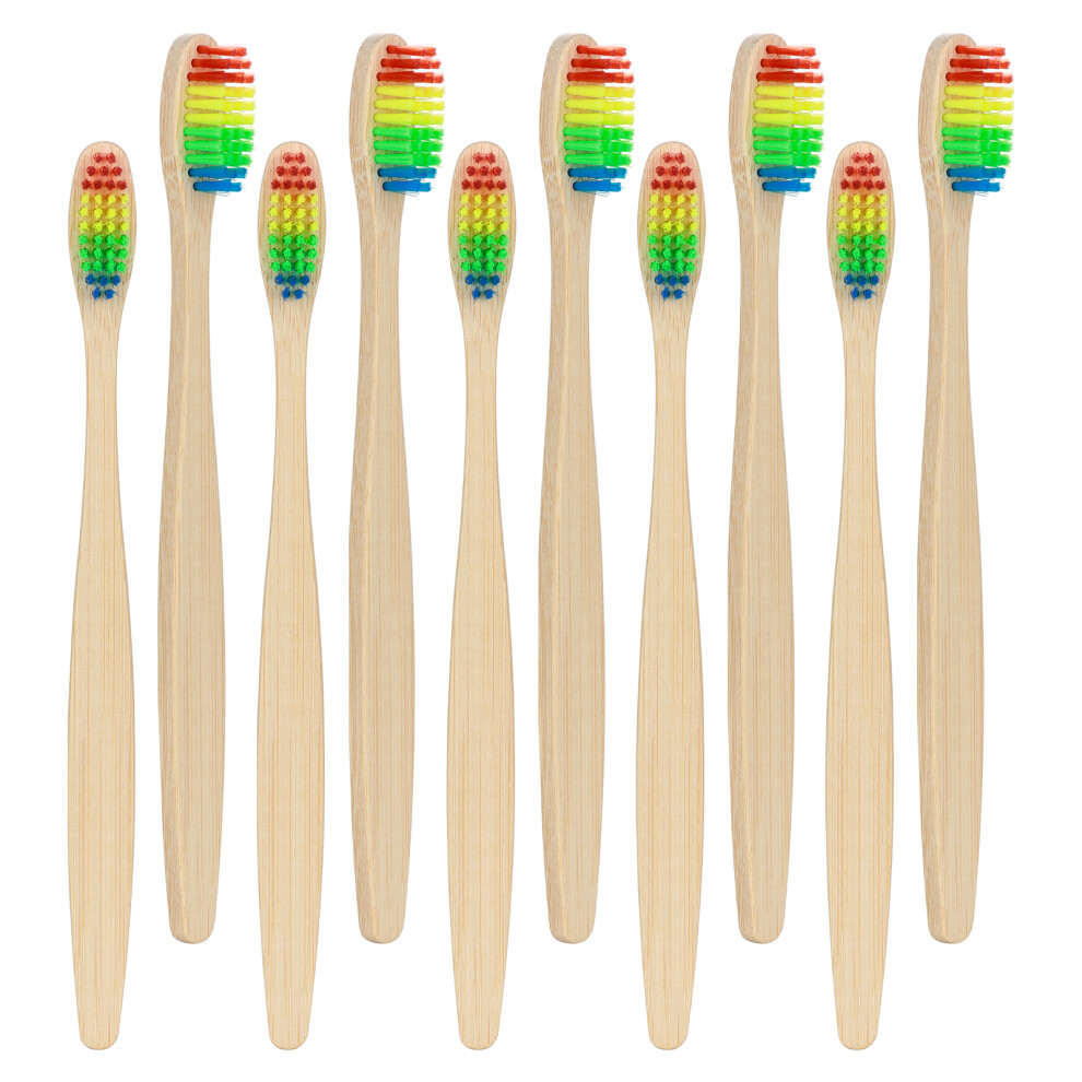 10PCS Soft Bristle Bamboo Toothbrushes Set, 17cm Multicolored for Adults