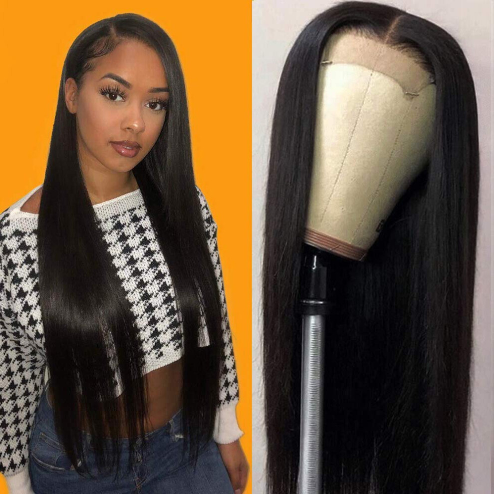 Brazilian Virgin Human Hair Wig 18 Inch Straight 4x4 Lace Closure Unprocessed Natural Color Glueless