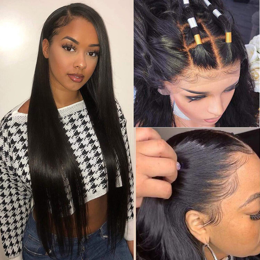 Unisex Lace Front Wigs Human Hair 13X4x1 T Part Brazilian Virgin Hair Wig 12 Inch Straight Pre Plucked 150% Density With Baby Hair