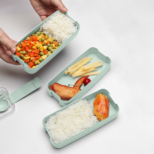 Maxiaoxia Στοιβαζόμενο Bento Box, Δοχείο Προετοιμασίας Γεύματος 3 σε 1 με Κουτάλι & Πιρούνι,