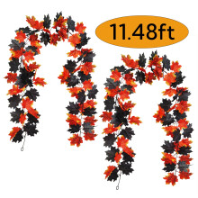 Guirlanda de Halloween com Folha de Bordo Negra, Videira Artificial de 3,5 metros para Decoração Interna e Externa, Varanda, Festa, Vermelha