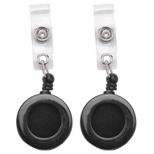 2 stuks badgehouders met oprolmechanisme, YOYO-clip, drukknoop, ID-kaart en sleutel, zwart