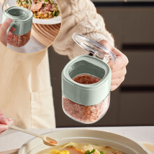 Barattolo di vetro pressabile per spezie, glutammato monosodico (MSG) con cucchiaio e coperchio ribaltabile, ideale per la cucina. Offerta speciale