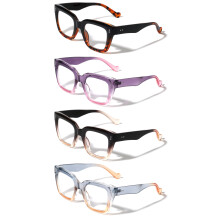 4 pares de óculos de leitura femininos grandes e estilosos - Lentes transparentes +2,50