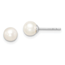 Sterling Silver Madi K Rhodium-plated 5-6mm White Round Freshwater Cultured Pearl Children's Stud Earrings QE15362