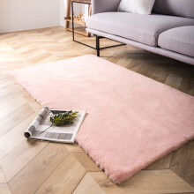 Phantoscope Deluxe Soft Faux Rabbit Fur Collection Decorative Home Decor Modern Area Rug, Pink