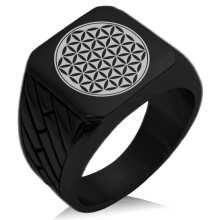 Rozsdamentes acél életvirág geometrikus mintás motoros stílusú polírozott gyűrű