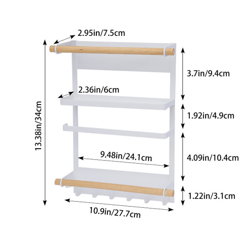 Yakbaofuo Rack 3 επιπέδων ράφι κουζίνας για ψυγείο με θήκες για χαρτοπετσέτες, γάντζοι 2