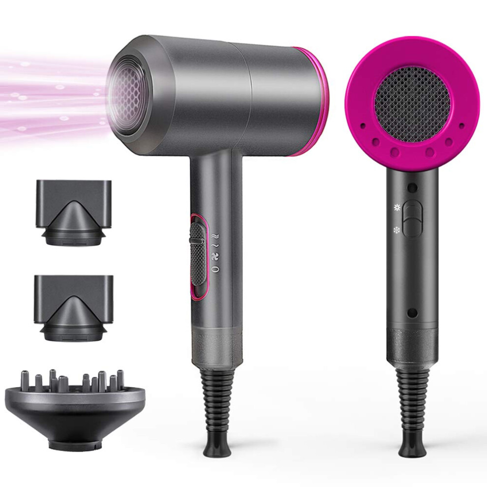 Gray Professional Ionic Hair Dryer 1800W With Diffuser And Nozzles, Fast Drying Frizz Control