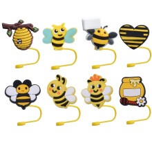 Reusable Silicone Bee Straw Covers Set of 8, Fits 30oz 40oz Tumblers, Yellow Cup Toppers